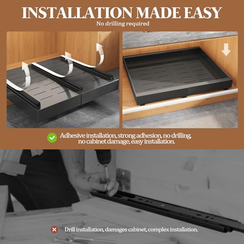 4 Pack Expandable Pull Out Cabinet Organizer 21"Deep With Raising Pad for Framed Cabinets,Upgrade 3 Slide Rails Slide Out Drawers,No Drill Roll Out Shelves,Adjustable Width 12.1"-20.4" Black