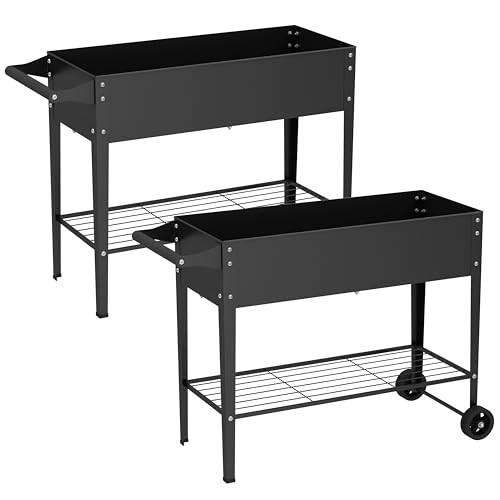 Chuangshuo Guard Elevate 2Pcs 32 Tall Raised Garden Bed with Wheel Planter Box for Backyard Outdoor Garden Patio Balcony 400lb Capacity Black