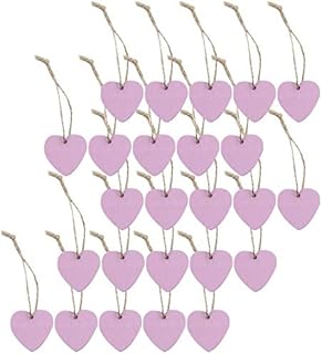 50pcs Love Heart Hanging Pendant Wooden Hanging Embellishments DIY Wood Tags with Twine for Valentines Day Wedding Home Decor - Purple