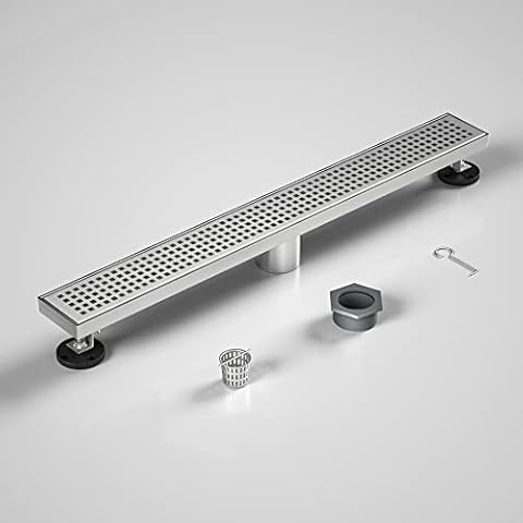 Bernkot Linear Shower Drain 24" Brushed 304 Stainless Steel Grid Floor Drain Grate with Stainless Drain Key for Bathroom Cover