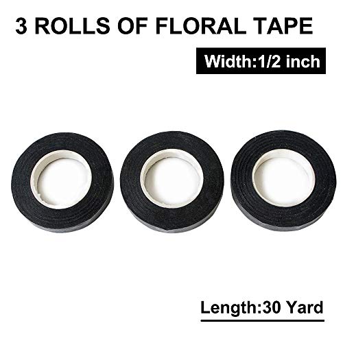 Black Floral Tape 3 roll 1/2-inch by 30 Yard for Floral Arranging Bouquet Stem Wrap Craft Projects Corsages, Wedding Bouquet - Thumbnail 4