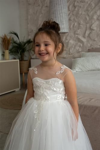 Flower Girl Dress for Wedding First Communion Dresses Floor Length Tulle Lace Applique Princess Birthday Prom Gown4