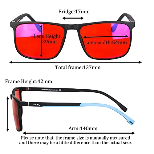 Image of SHINU Good Sleep Blue Light Blocking Glasses Men Red Lenses Anti Green Light Eliminate Eye Strain Glasses Bluelight 078RD