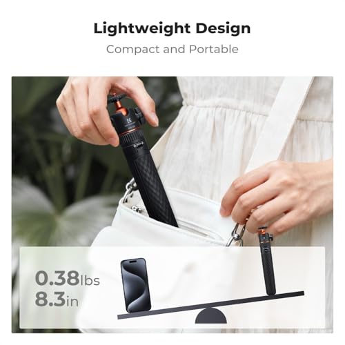 Image of K&F CONCEPT 25.6'' Mini Selfie Stick Tripod Stand, 5 Levels 360 Ball Head Pocket Tripod with Cold Shoe, Small Tripod Compatible with DJI Osmo Pocket 3 Action 5 Pro GoPro Hero13 Smartphone.