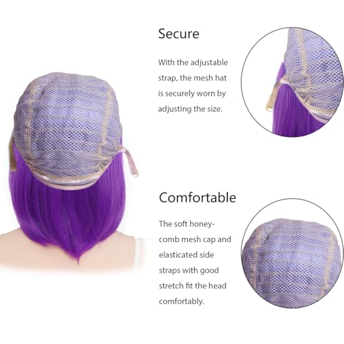 Image of Rose bud Purple Wig Bob Straight 12 Inch Short Hair Cosplay Wigs for Women Costume Party Halloween