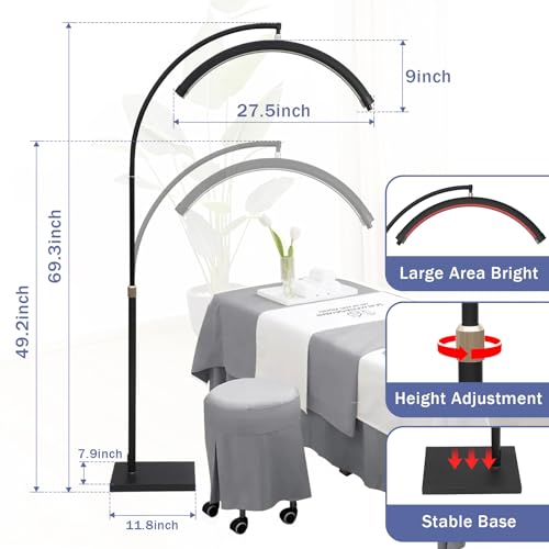 Etespie 28 inch Half Moon Light for Lashes, LED Lash Light with Adjustable White & Warm Lighting and Phone Holder - Black