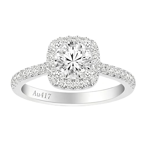 Aihpos 10K Solid Gold Halo Engagement Rings for Women White Gold 1-1/4 Carat (ctw) Moissanite...