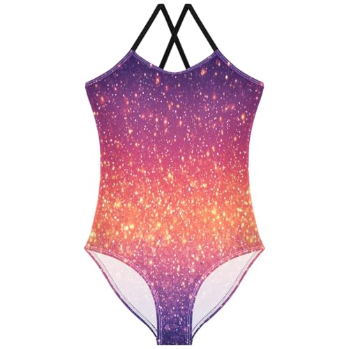 Pigsaly Girls One Piece Swimsuits Pink Orange Dark Purple Gradient Flashing Glitte Kids Cross Back Swimwear Bathing Suit 3T