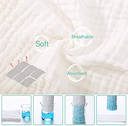 DUDU N GIRLIE Muslin Cloths for Baby 70x70cm - Soft, Absorbent & Breathable 100% Pure Cotton Burp Cloths - Ideal to Clean, Wipe & Cover Newborn Blanket Unisex Muslin Squares (Pack of 6, White)