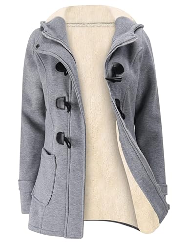 Wyeysyt Winter Jackets for Women Fleece Sherpa Lined Jacket Womens Duffle Toggle Coat Warm Hooded Casual Jacket(LightGrey-M)