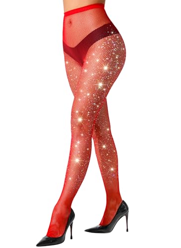 Image of VEBZIN More Sparkly Fishnets Tights Fishnet Stockings Rhinestone Fishnet Tights for Women