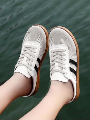 Geerta Women's Fashionable Contrast Mesh Design Lace Up Walking Shoes, Casual Slides Breathable Comfortable Sports Shoes, Female All-Match Round Toe Slip On for Daily Wear Girl4