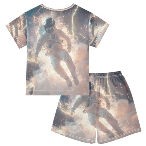 ALAZA Astronaut Space Galaxy Pajamas Set Short Sleeve Cotton Sleepwear Summer Pjs 2 Piece 5-14Y2