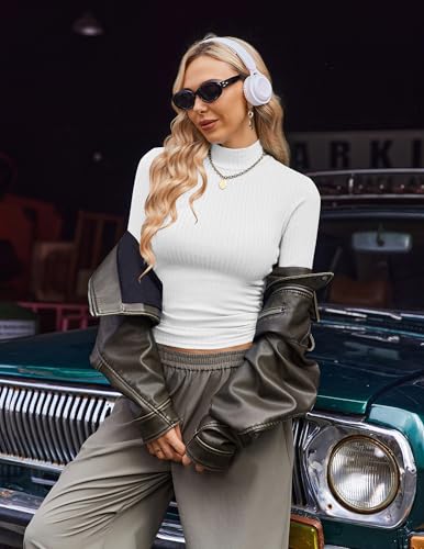 Ekouaer Women's Mock Turtleneck Long Sleeve Shirts Ribbed Knit Lightweight Pullover Sweater Stretch Fitted Thermal Top3