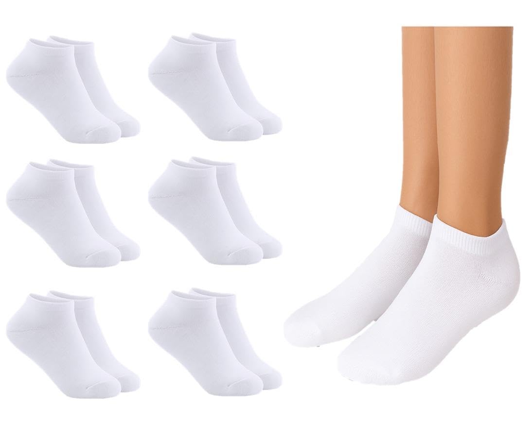 A2Z 4 Kids 6 Pack Trainer No Show - Socks AZ750 White 6 Pack 6-9