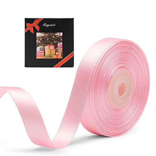 Image of Solid Color Double Faced Pink Satin Ribbon 5 /8 inch X 25 Yards, Ribbons Perfect for Crafts, Wedding Decor, Bow Making, Sewing, Gift Package Wrapping and More