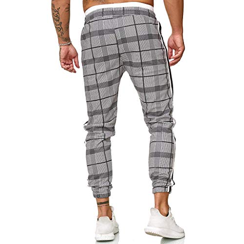 Fashion Mens Casual Solid Loose Plaid Lattice Sweatpant Trousers Sport Jogger Pant White - Thumbnail 3