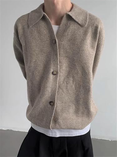 Men's Solid Color Knitting Cardigan Tops Outdoor Buttoned Lapel Sweatercoats4