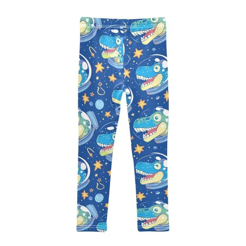 Wusikd Cartoon Dinosaur Face Girls' Leggings Toddler Doodles Space Stars Swirls Kids Yoga Pants Dance Active Tights 4T2