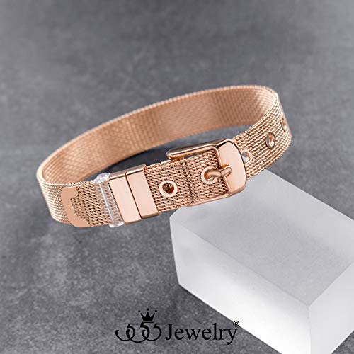 555Jewelry Stainless Steel Adjustable Belt Buckle Mesh Bangle Bracelet for Women3