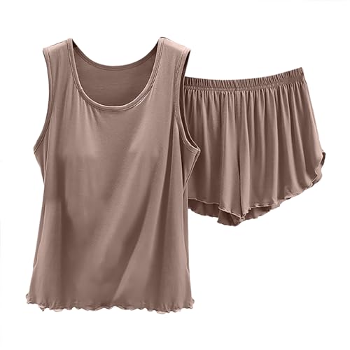 Débardeur avec soutien-gorge intégré et short pour femme (Lot de 2) - Coupe ample et couleur unie