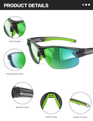 Image of BIRCEN Mens Polarized Sunglasses for Sports: TR90 Lightweight Sun Glasses Wrap Around Shades for Fishing Driving Cycling