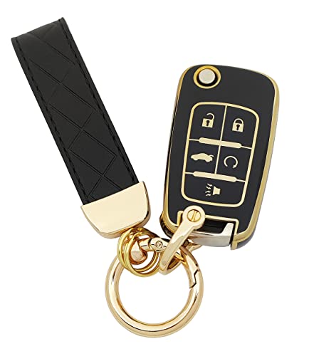 AYGUCEKE TPU Protective Key Fob Cover Case Compatible with 2010-2019 Chevy Equinox 2011-2016 Cruze Malibu Camaro Trax Impala Sonic Buick Lacrosse Regal Verano Trunk GMC Keyless Entry Key Fob (Black)