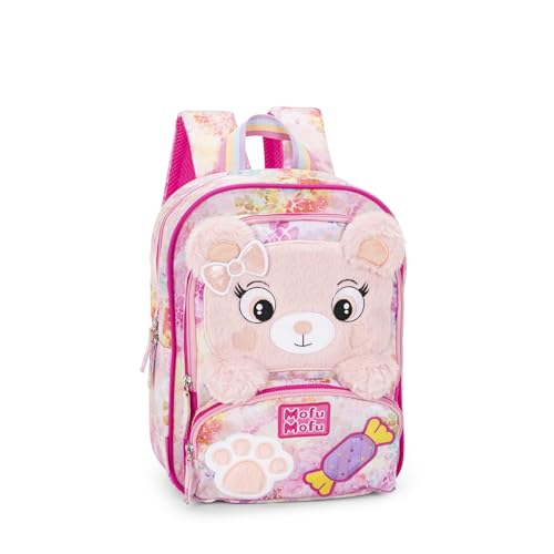 MOFU MOFU - Zainetto Bambina Ufficiale Mofu Mofu, Ideale per Asilo e Tempo Libero, con Spallacci Imbottiti, Retro e Fondo Termoformati, con Pratiche Chiusure a Zip, 23x30Hx10 cm, Orso