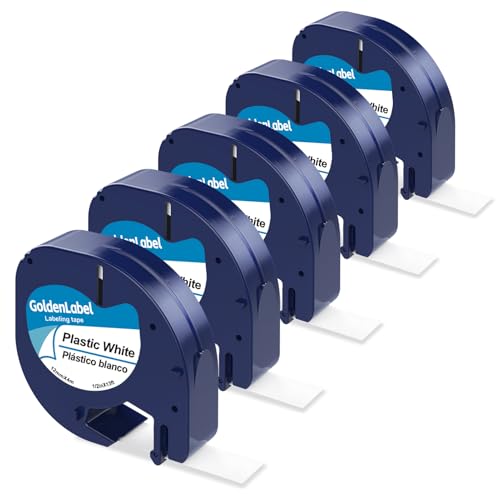 Compatible with Dymo Letratag Refills Plastic White Tape 12mm X 4m (1/2inch X 13feet) Replacement for Dymo Label Maker Refills for Letra Tag LT100T LT100H QX50 XR 5 Pack