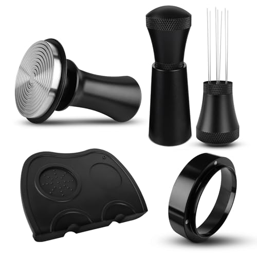 Kaffetamper 58 mm, tamperset inklusive WDT-verktyg, doseringsring 58 mm, tampermatta, tryckreglerande 58 mm tamper av rostfritt stål med baskant, uppgraderad WDT Tool espresso-nål med 7 fina nålar