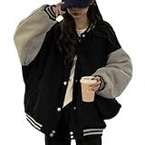 [andrei] アンドレイ スタジャン スタジアム ジャンパー ブルゾン バイ カラー ブロッキング アウター スウェット レディース (ブラック, XXL)