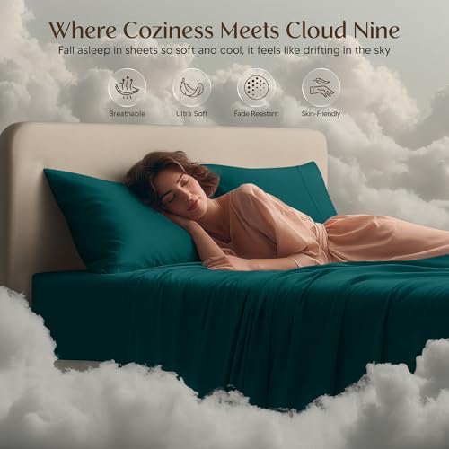 Image of Utopia Bedding Twin Sheet Set - 3 Piece Bed Sheets for Twin Size Bed, Soft and Breathable Microfiber, Includes 1 Fitted Sheet, 1 Flat Sheet and 1 Pillowcase (Teal Green)