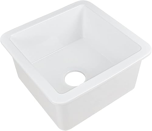 Miniatura 9 de DeerValley Fregadero de Cocina Empotrado de 45.7 cm L x 45.7 cm A Fregadero de Un Solo Tazón de Barro Refractario Cuadrado para Barra con Rejilla y