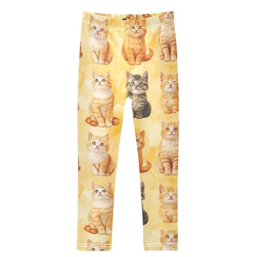 Watercolor Yellow Cute Cat Girls Leggings Kids Yoga Pants Dance Active Tights 4T