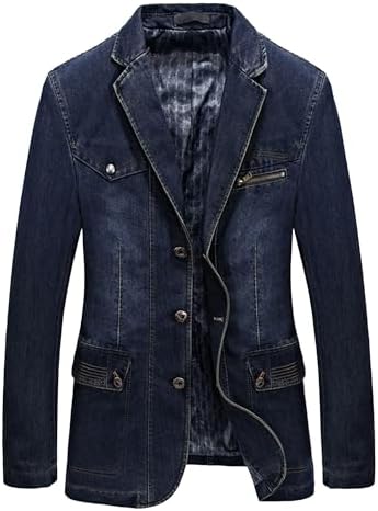 Mens Two Button Denim Suit Jacket Slim Fit Autumn Blazer Sport Coat Lapel Vintage Jean Suits Jackets