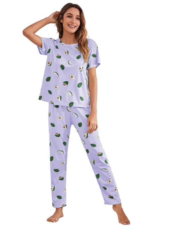 SMOWKLYPrinted Round Neck Short Sleeve Nightsuit Set | Pajama Set | Casual Night Dress for Women