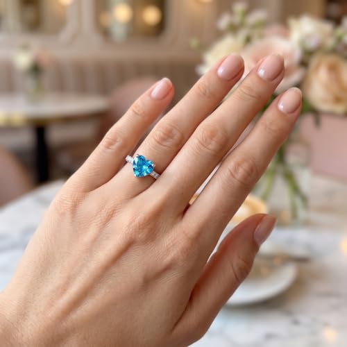 Image of Zarkan 925 Hallmark, Certified and Authentic Silver Premium Aqua Blue Heart Adjustable Ring | Rhodium Plated | With authentic Certificate