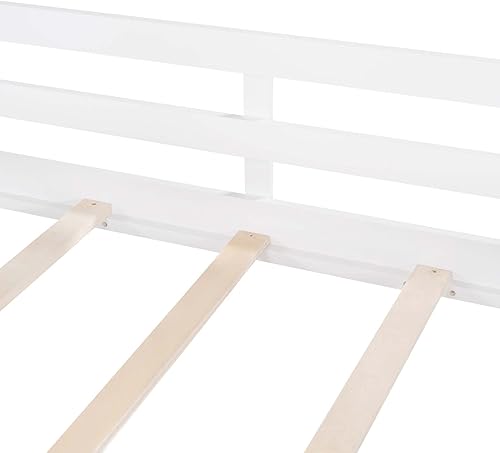 Miniatura 6 de TMEOSK Cama alta de madera de tamaño individual con techo tobogán y barandilla marco de cama de casa en forma de L para niños niñas adolescentes