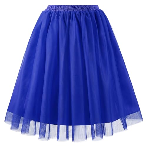 TRIWORKS Tüllrock Blau Damen Hohe Taille Layered Puffy Tüll Rock Damen A-Linie Midirock für Party Halloween Karneval L