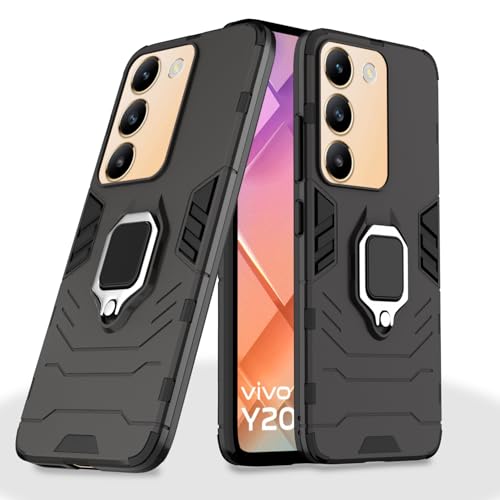 Image of Pikkme D5 Tough Armor Back Cover | 360 Protection Case | Ring Holder Stand Bumper Case for Vivo T3 5G / Vivo Y200e 5G (Black)