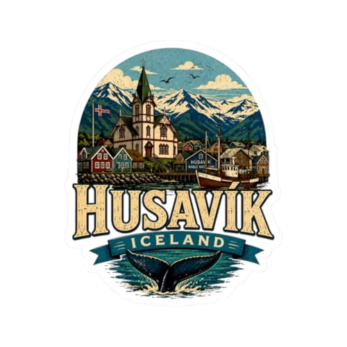 Vintage Husavik Iceland Sticker Travel Souvenir Whale Watching Town Decal Gift