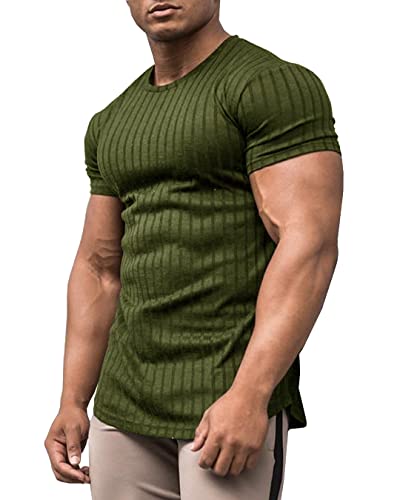 T-shirt homme extensible URRU anti-déformation ajusté vert militaire M