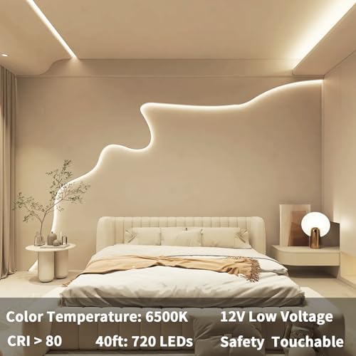 Tira de luces LED blanca 40 pies 6500K flexible adhesiva miniatura 2
