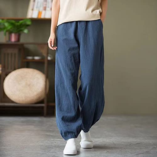 WoCOyo Tai-Chi-Hosen Freizeit Hohe Taille Baumwolle und Leinen Kampfsport Training Hose Unisex Elastisch Kung Fu Hosen Weich und Atmungsaktiv Shaolin Yogablüher,007,M