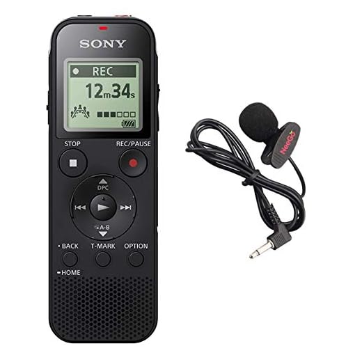 Sony Voice Recorder ICD-PX Series with Built-in Mic and USB, microSD Card Slot Up to 32 GB to Expand Memory, Adjustable Microphone Range, Includes A NeeGo Lavalier Lapel Mic