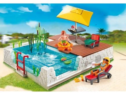 Coffret pour playmobil - Piscine avec terrasse - 5575 - Accessoire Maison - Set Jeu de Construction et Carte Tigre - Nouveaute