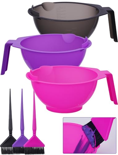 NiHome Hair Dye Bowl and Brush Set Hair Color Mixing Bowls for Hairstylist Color Bowls with Fine Teeth and Brush Cleaner Salon Supplies Essentials 3-Pack