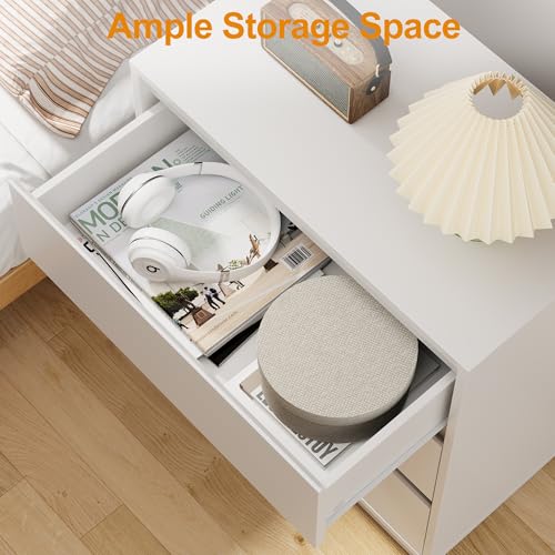 Image of RoyalCraft White Nightstand Set of 2, 23.6 inch Night Stand with 3 Drawers