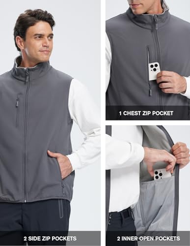 fit space Masculino Colete Leve Softshell Sem Mangas Jaqueta À Prova de Vento com Bolso com Zíper Ci