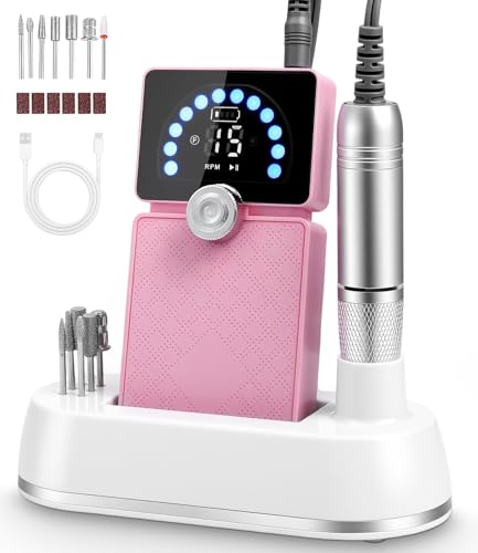 Bixury Lima Electrica Uñas Pulidor Lima Electrica Lima Electrica Uñas Portatil Drill para Uñas Profesional Torno Pedicura 50000RPM Velocidad Ajustable con Pantalla LCD para Manicura y Pedicura